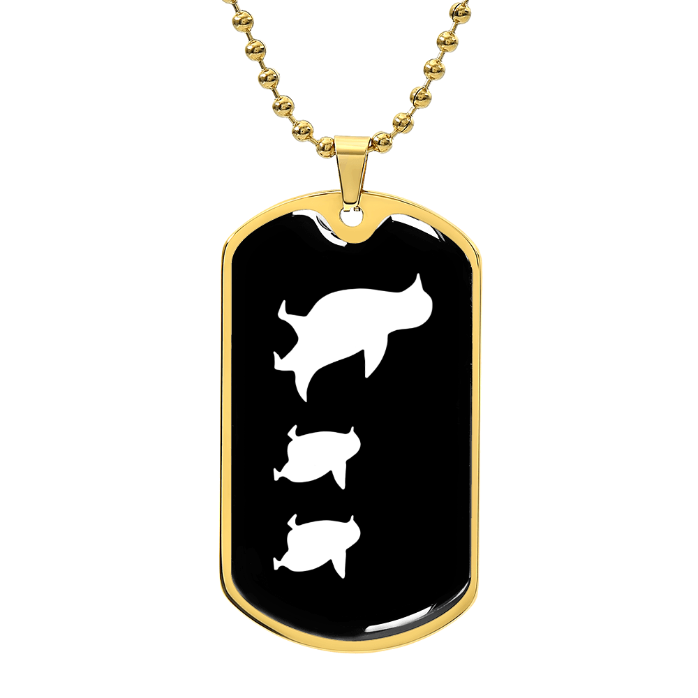 Mama Penguin With 2 Chicks v3 - 18k Gold Finished Luxury Dog Tag Necklace