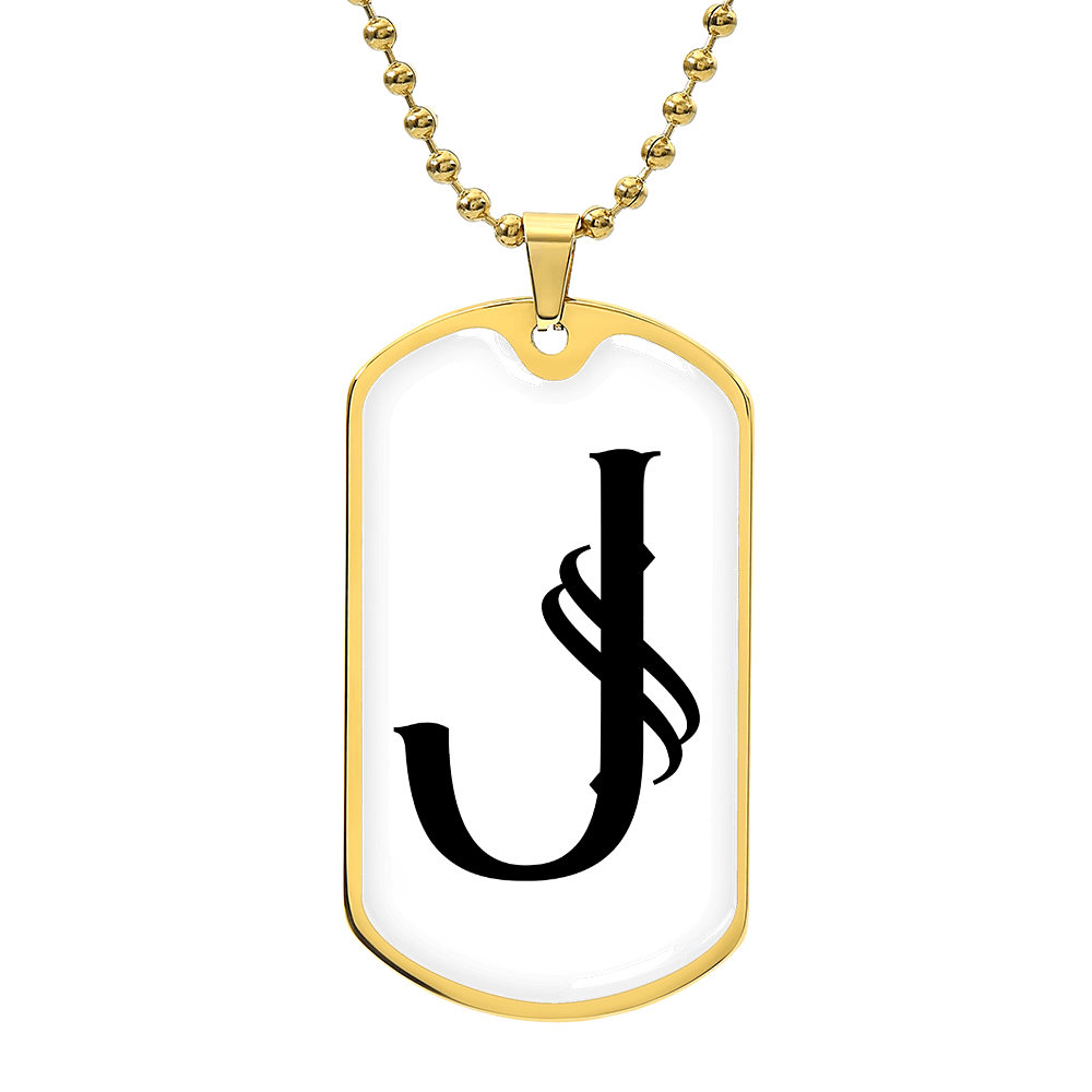 Initial J v001-34 - 18k Gold Finished Luxury Dog Tag Necklace