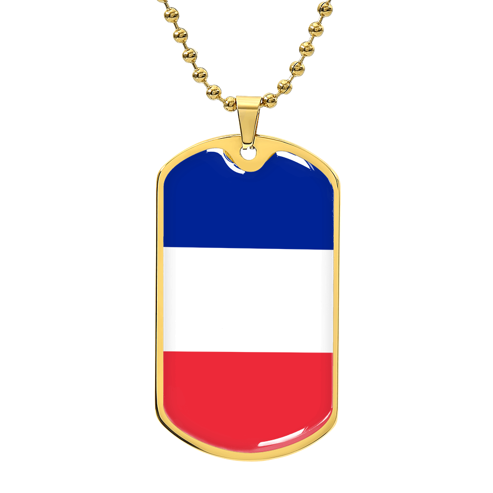 French Flag - 18k Gold Finished Luxury Dog Tag Necklace
