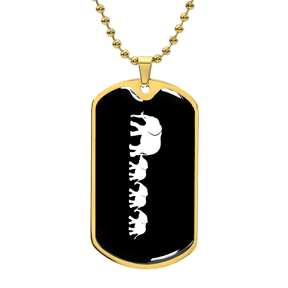 Mama Elephant With 3 Calves v3 - 18k Gold Finished Luxury Dog Tag Necklace