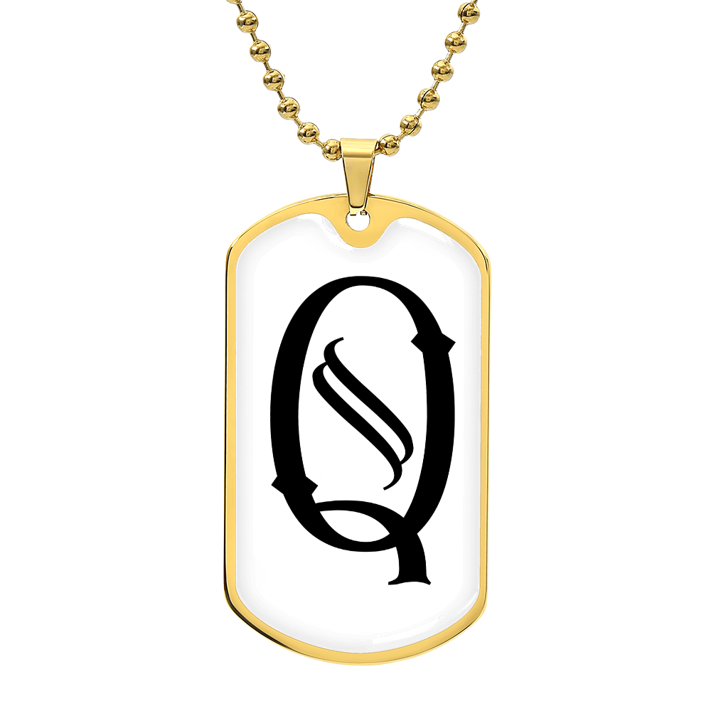 Initial Q v001-34 - 18k Gold Finished Luxury Dog Tag Necklace