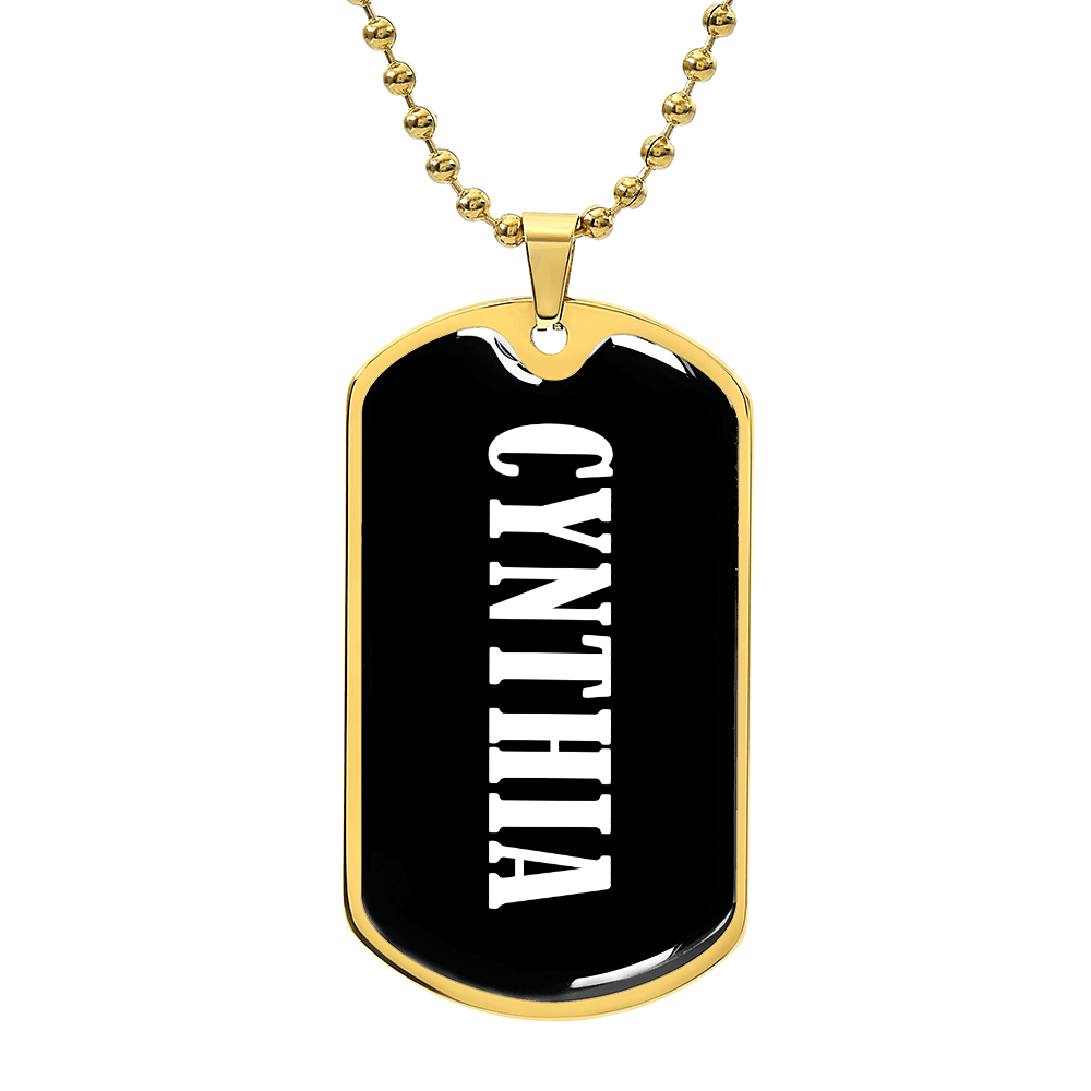 Cynthia v01w - 18k Gold Finished Luxury Dog Tag Necklace