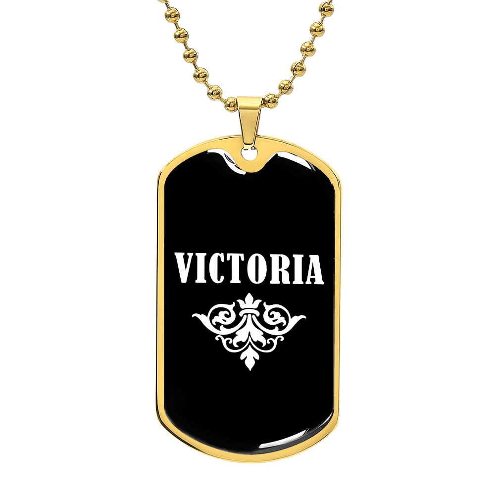 Victoria v03a - 18k Gold Finished Luxury Dog Tag Necklace