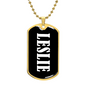Leslie v01w - 18k Gold Finished Luxury Dog Tag Necklace