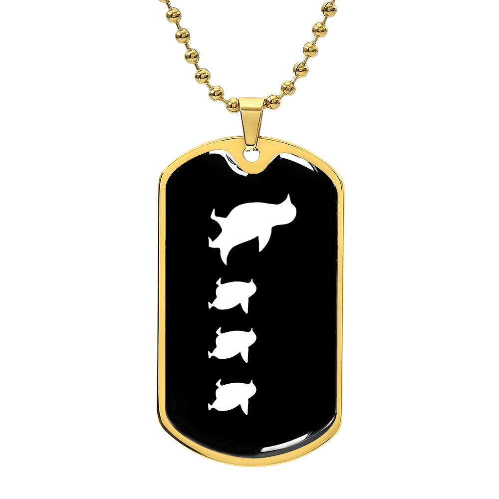 Mama Penguin With 3 Chicks v3 - 18k Gold Finished Luxury Dog Tag Necklace