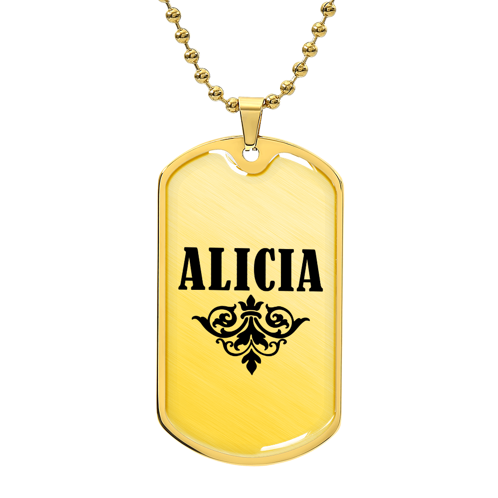 Alicia v01a - 18k Gold Finished Luxury Dog Tag Necklace