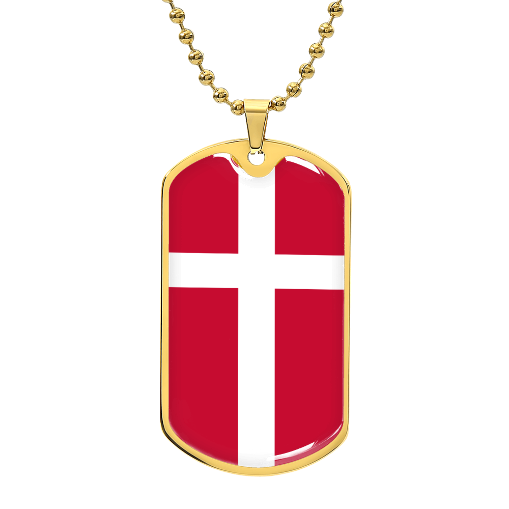 Danish Flag - 18k Gold Finished Luxury Dog Tag Necklace