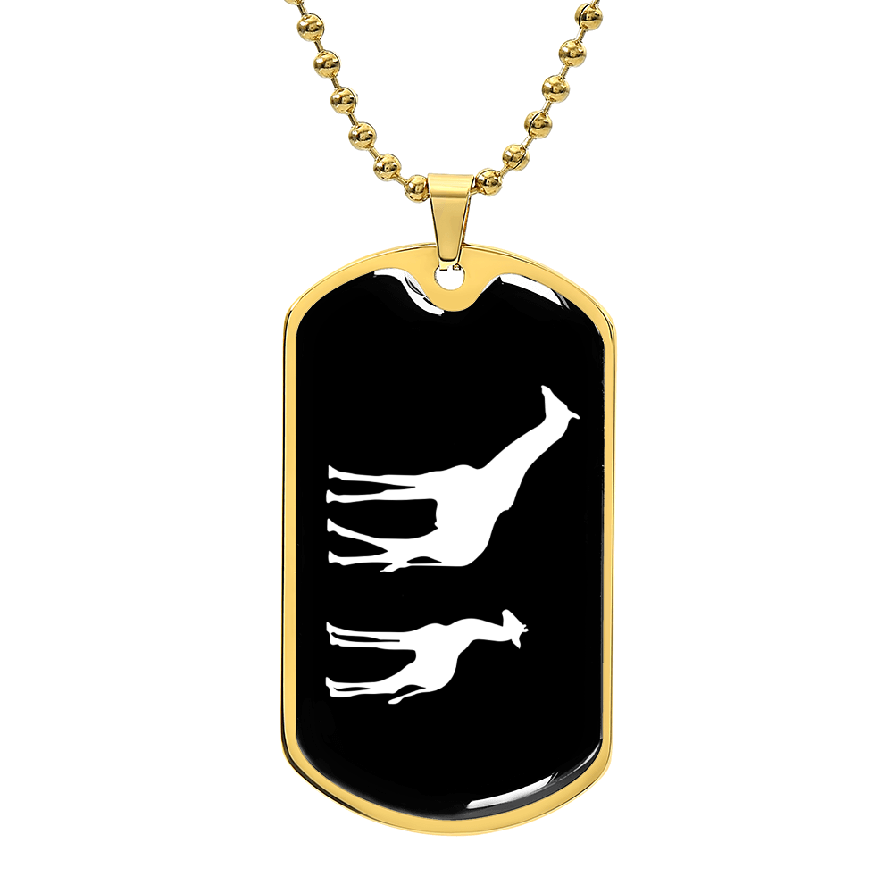 Mama Giraffe With 1 Calf v3 - 18k Gold Finished Luxury Dog Tag Necklace