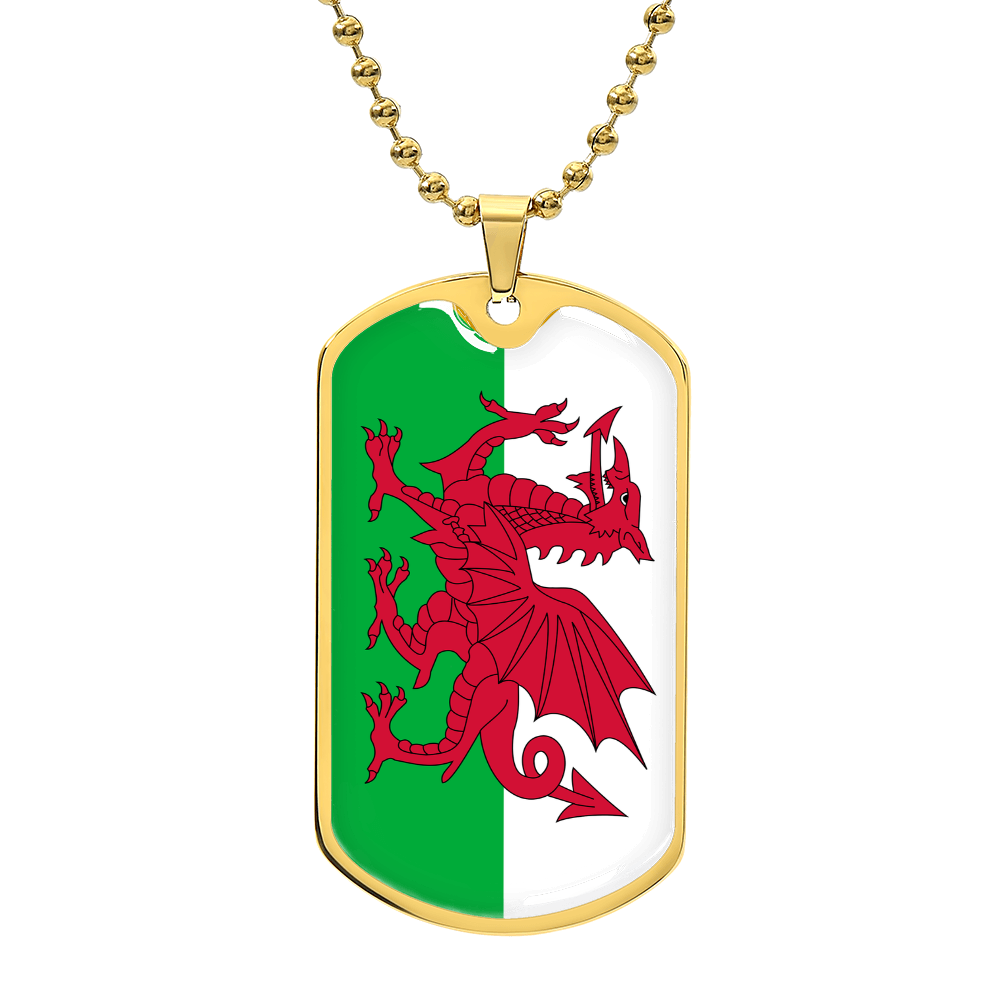 Welsh Flag - 18k Gold Finished Luxury Dog Tag Necklace