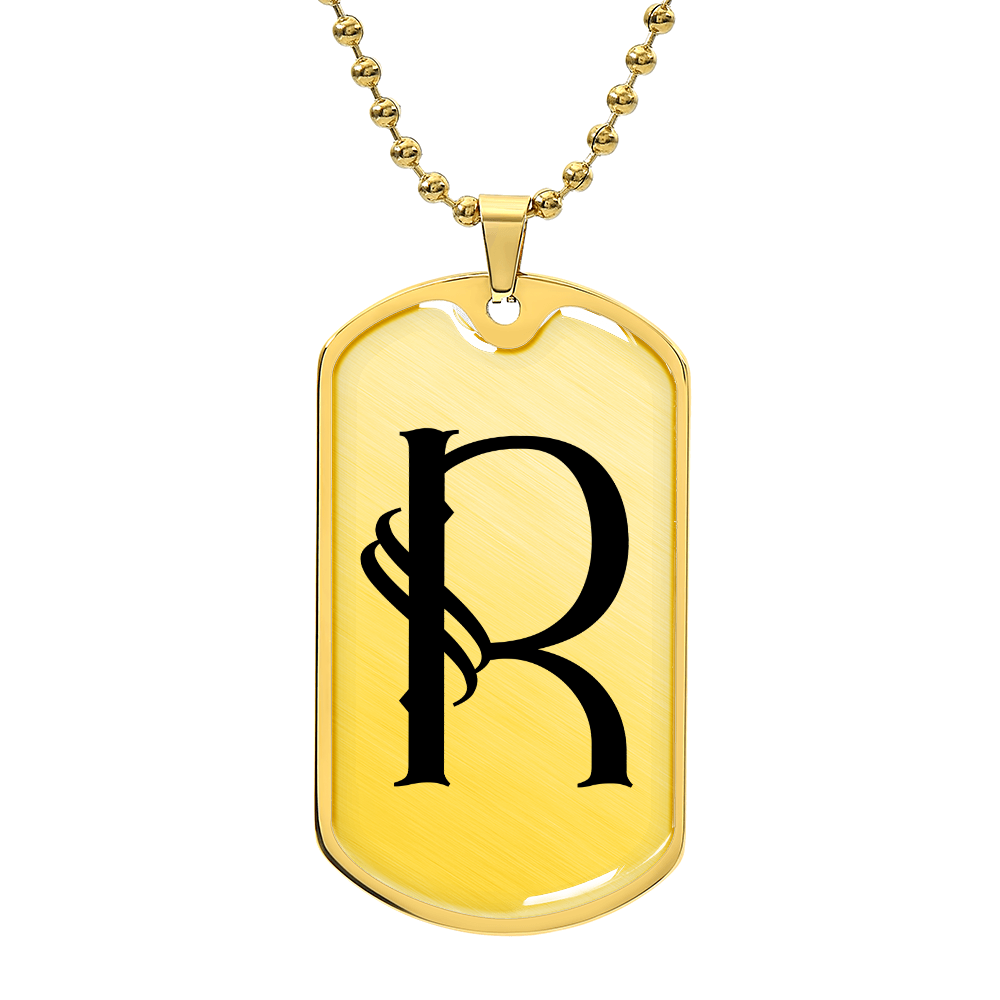 Initial R v001-31 - 18k Gold Finished Luxury Dog Tag Necklace