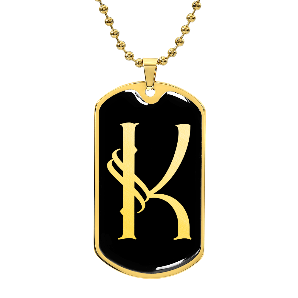 Initial K v001-32 - 18k Gold Finished Luxury Dog Tag Necklace