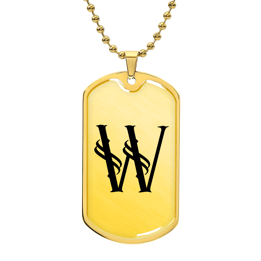 Initial W v001-31 - 18k Gold Finished Luxury Dog Tag Necklace