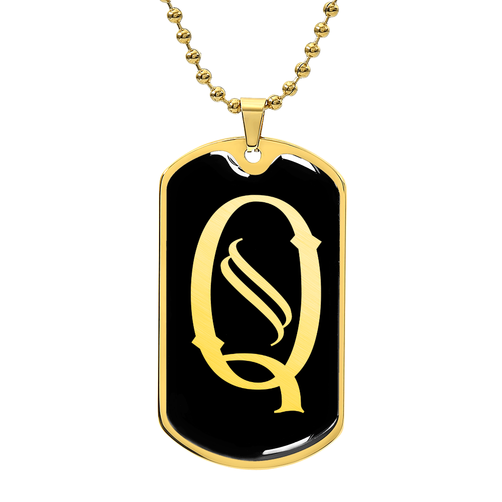 Initial Q v001-32 - 18k Gold Finished Luxury Dog Tag Necklace