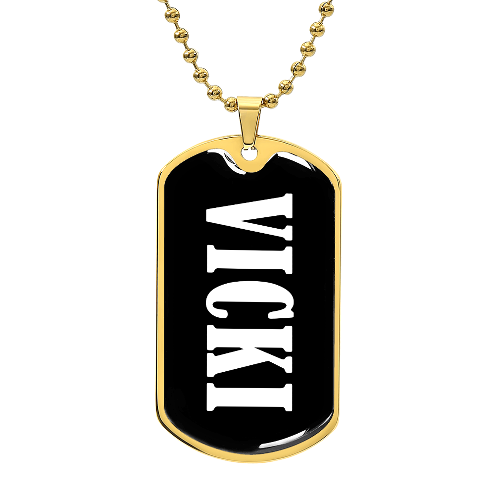 Vicki v01w - 18k Gold Finished Luxury Dog Tag Necklace
