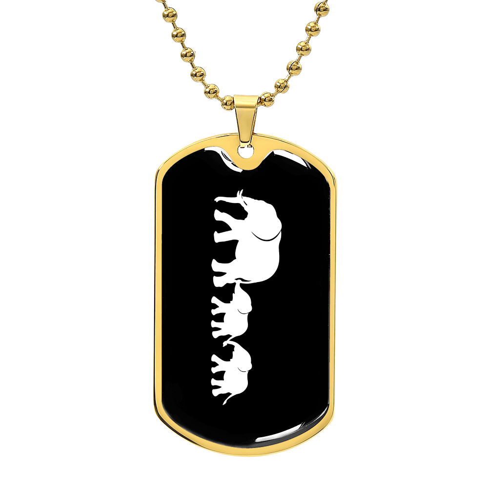 Mama Elephant With 2 Calves v3 - 18k Gold Finished Luxury Dog Tag Necklace
