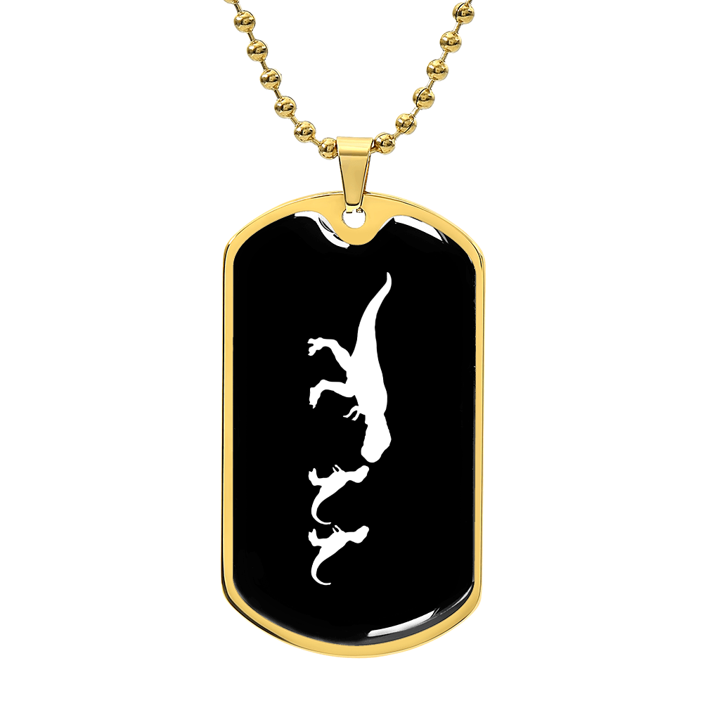 Mama Dinosaur With 2 Hatchlings v3 - 18k Gold Finished Luxury Dog Tag Necklace