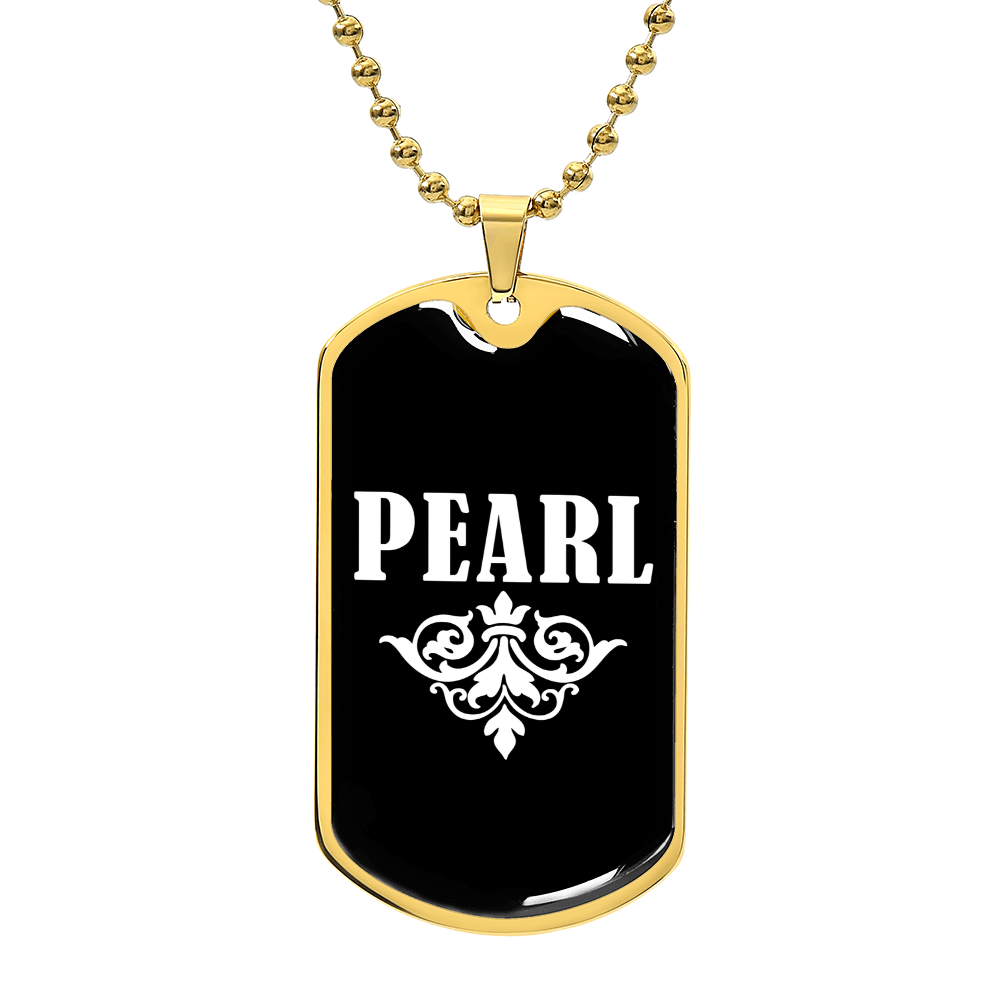 Pearl v03a - 18k Gold Finished Luxury Dog Tag Necklace