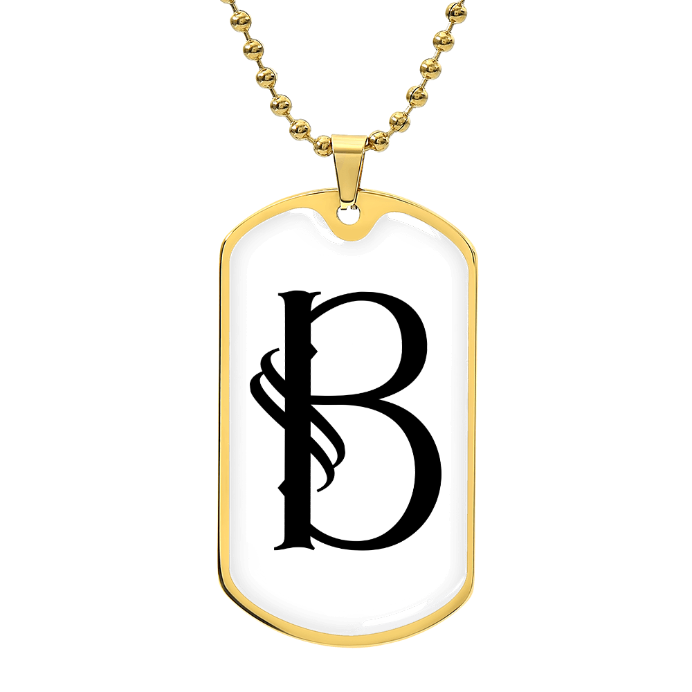 Initial B v001-34 - 18k Gold Finished Luxury Dog Tag Necklace