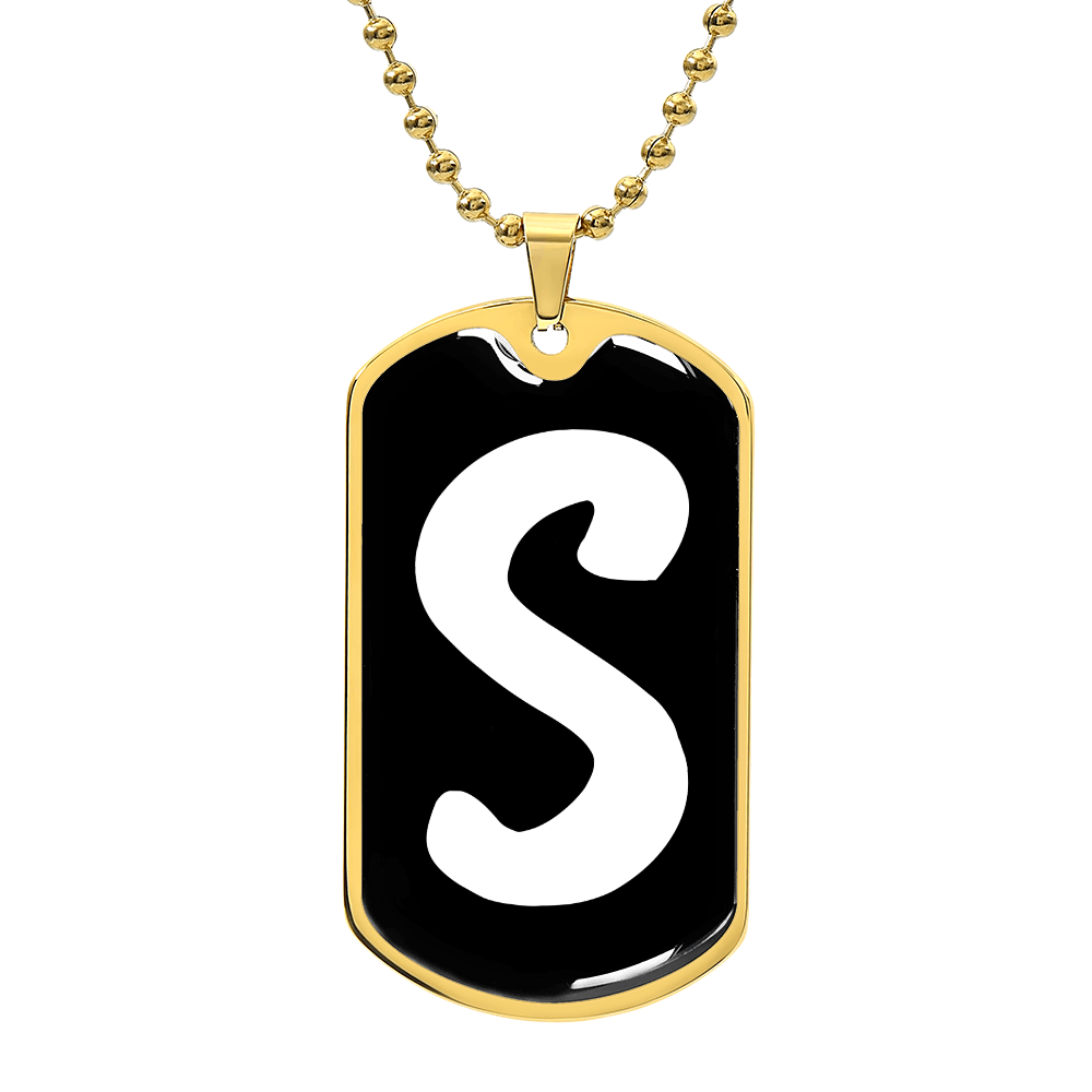Initial S v3b - 18k Gold Finished Luxury Dog Tag Necklace