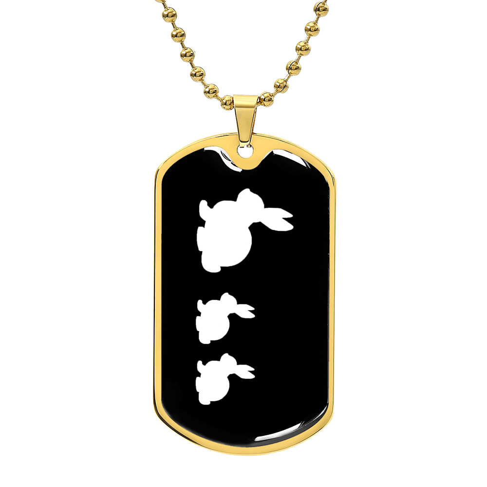 Mama Rabbit With 2 Kittens v3 - 18k Gold Finished Luxury Dog Tag Necklace