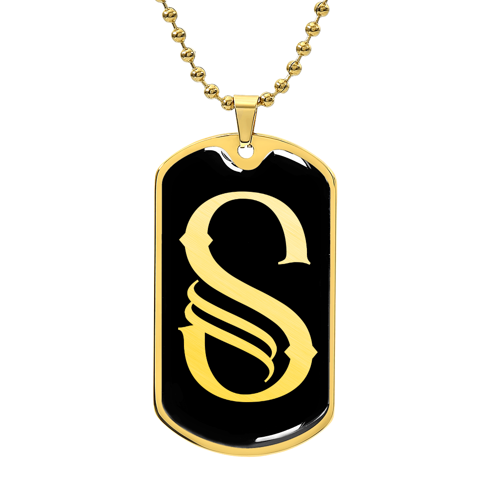 Initial S v001-32 - 18k Gold Finished Luxury Dog Tag Necklace