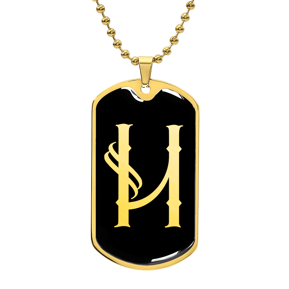 Initial H v001-32 - 18k Gold Finished Luxury Dog Tag Necklace