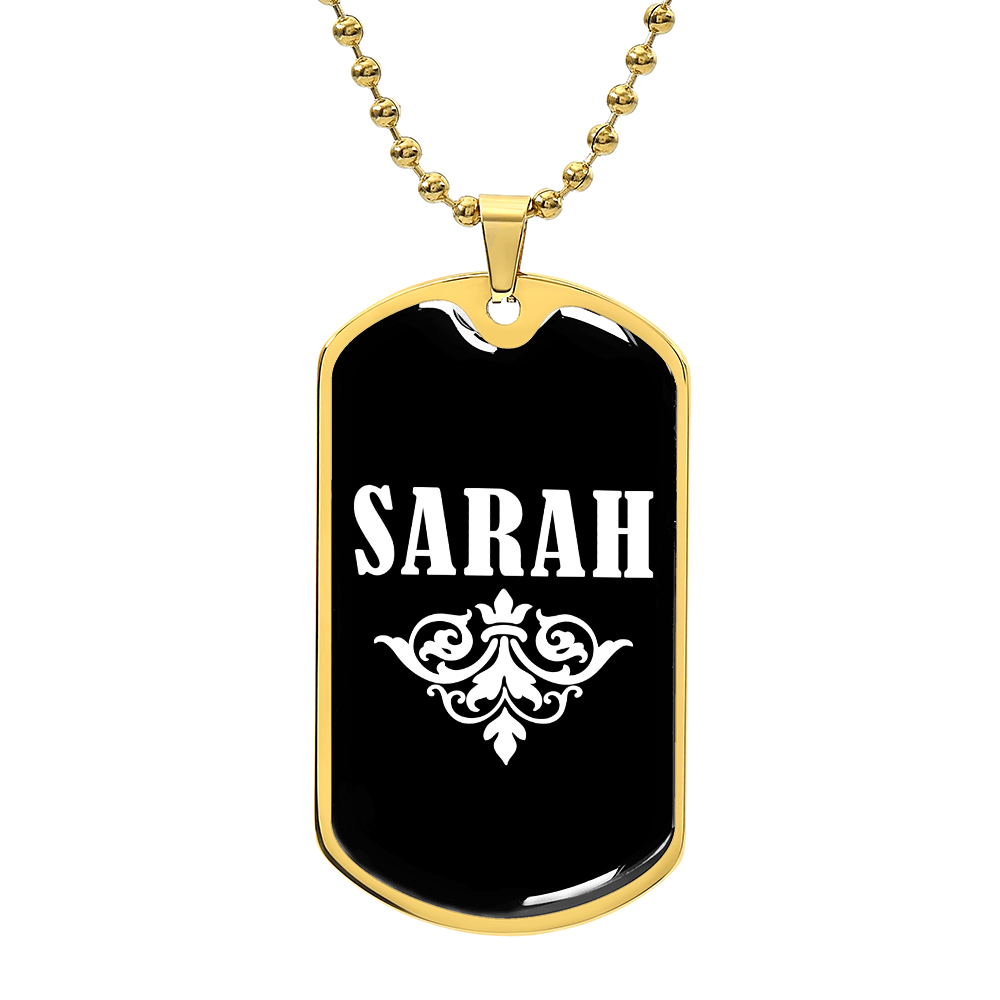 Sarah v03a - 18k Gold Finished Luxury Dog Tag Necklace