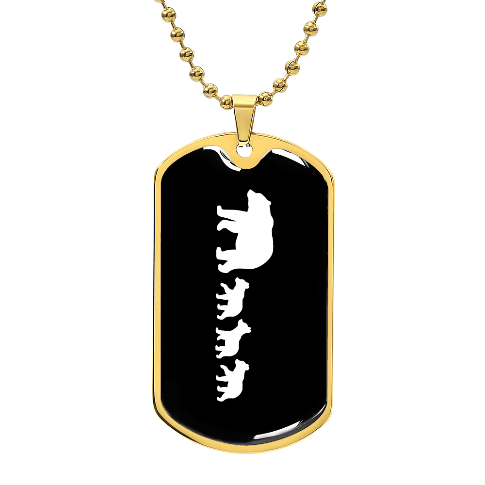 Mama Bear With 3 Cubs v3 - 18k Gold Finished Luxury Dog Tag Necklace
