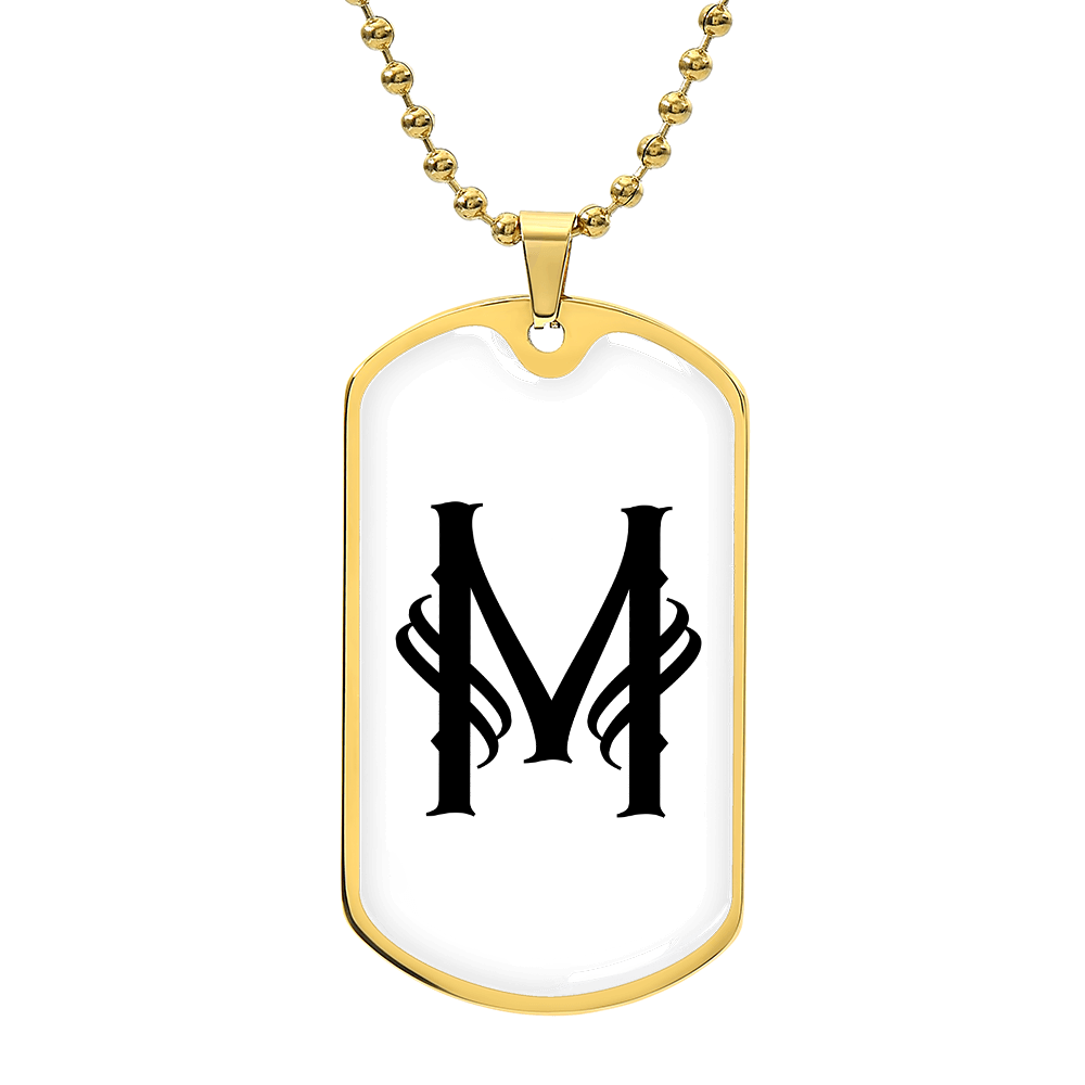 Initial M v001-34 - 18k Gold Finished Luxury Dog Tag Necklace