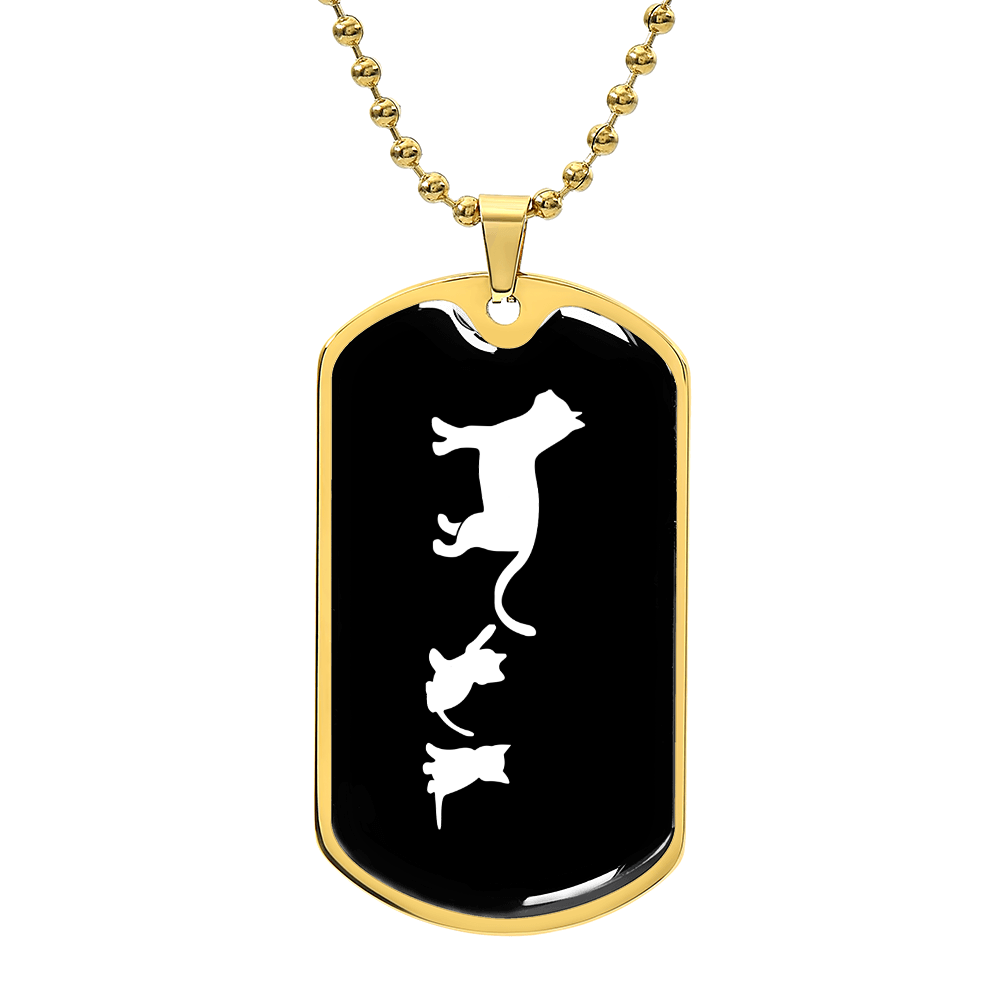 Mama Cat With 2 Kittens v3 - 18k Gold Finished Luxury Dog Tag Necklace