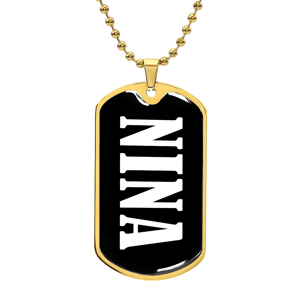Nina v01w - 18k Gold Finished Luxury Dog Tag Necklace