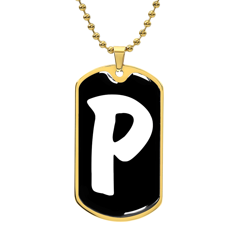 Initial P v3b - 18k Gold Finished Luxury Dog Tag Necklace