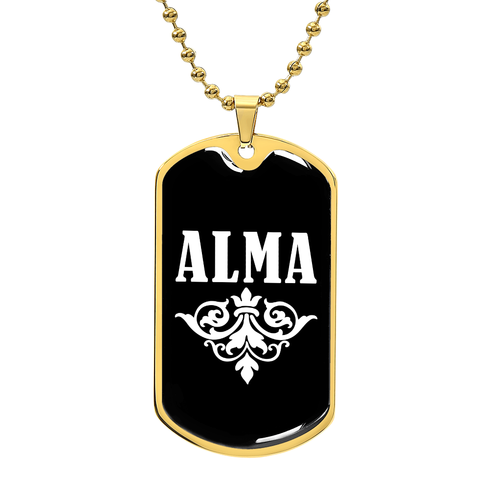 Alma v03a - 18k Gold Finished Luxury Dog Tag Necklace