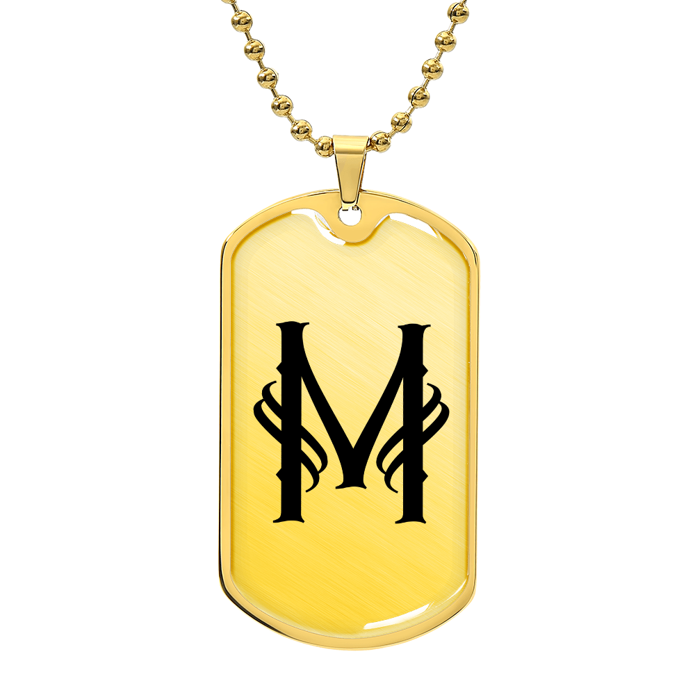 Initial M v001-31 - 18k Gold Finished Luxury Dog Tag Necklace