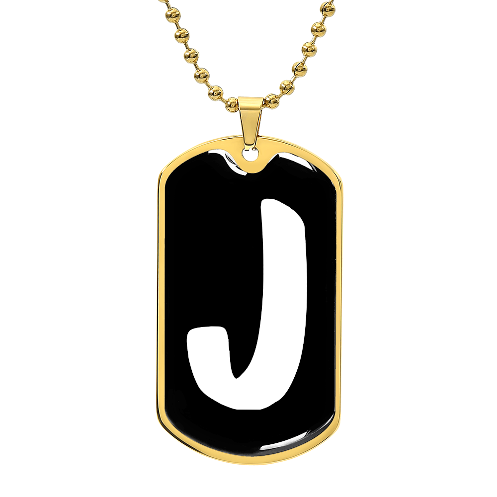Initial J v3b - 18k Gold Finished Luxury Dog Tag Necklace