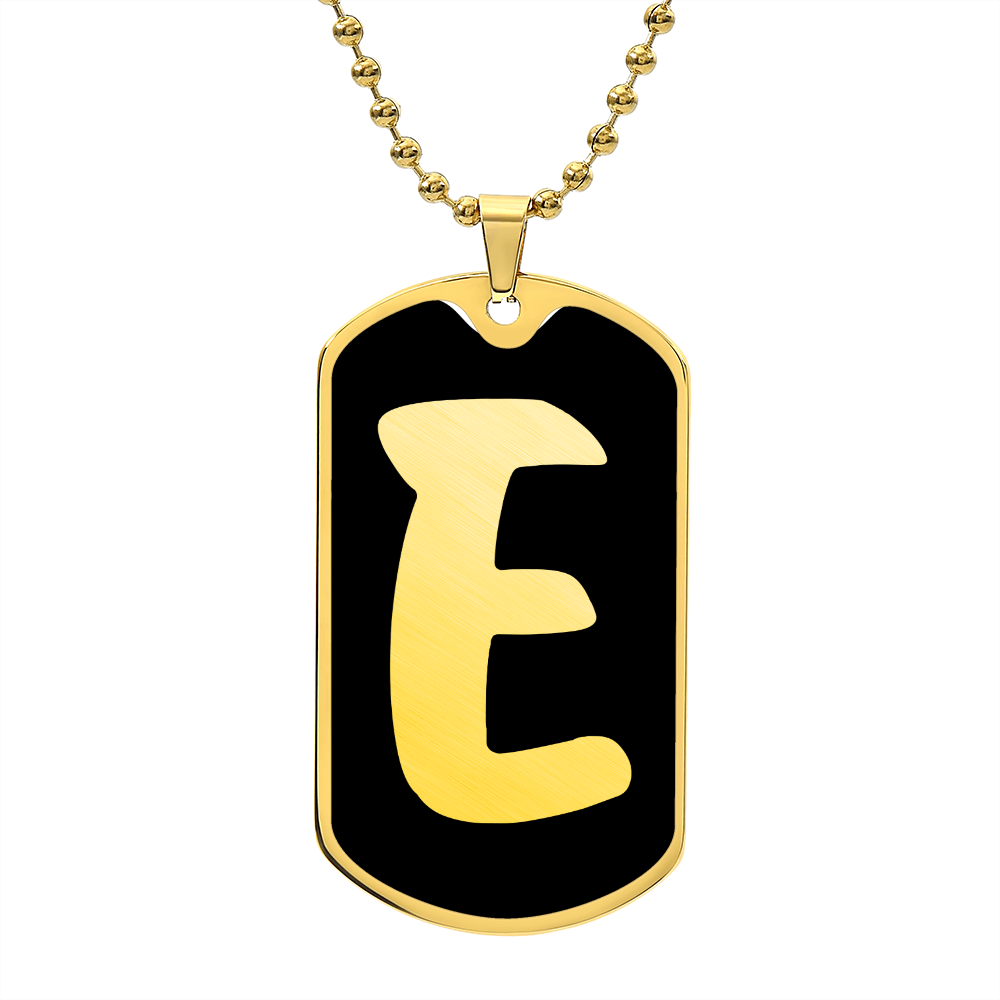Initial E v2b - 18k Gold Finished Luxury Dog Tag Necklace