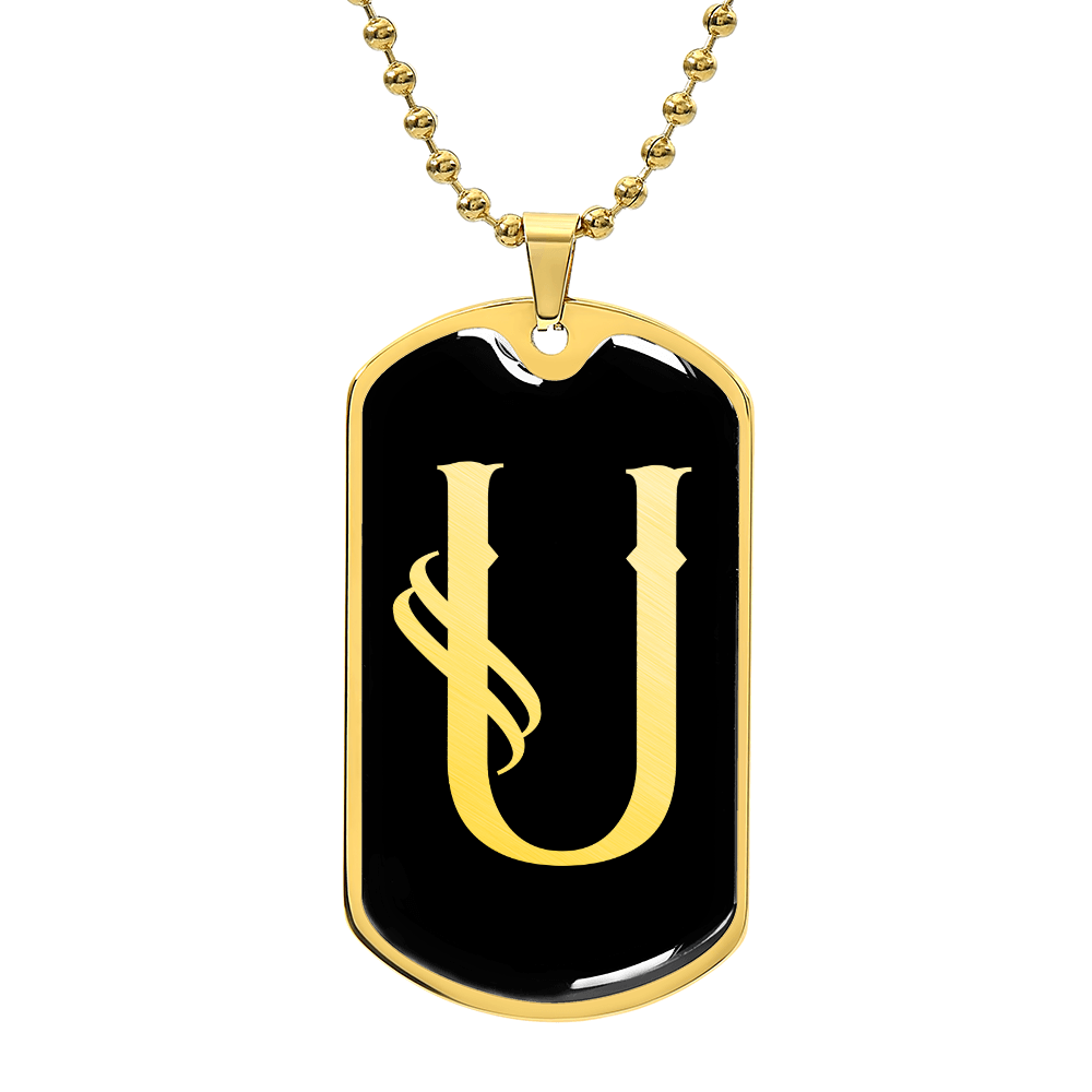 Initial U v001-32 - 18k Gold Finished Luxury Dog Tag Necklace