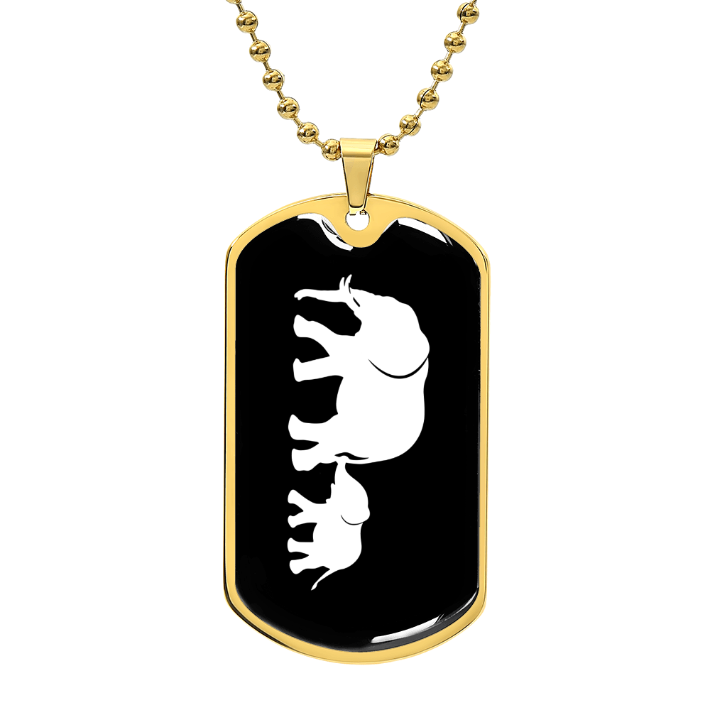 Mama Elephant With 1 Calf v3 - 18k Gold Finished Luxury Dog Tag Necklace