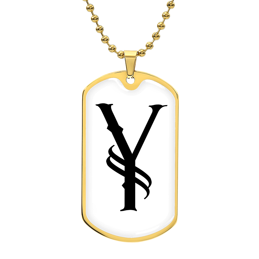 Initial Y v001-34 - 18k Gold Finished Luxury Dog Tag Necklace