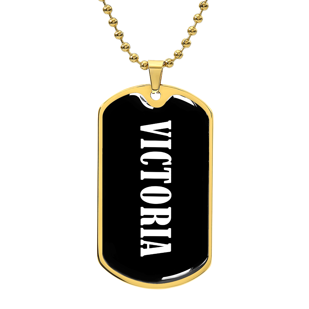 Victoria v01w - 18k Gold Finished Luxury Dog Tag Necklace