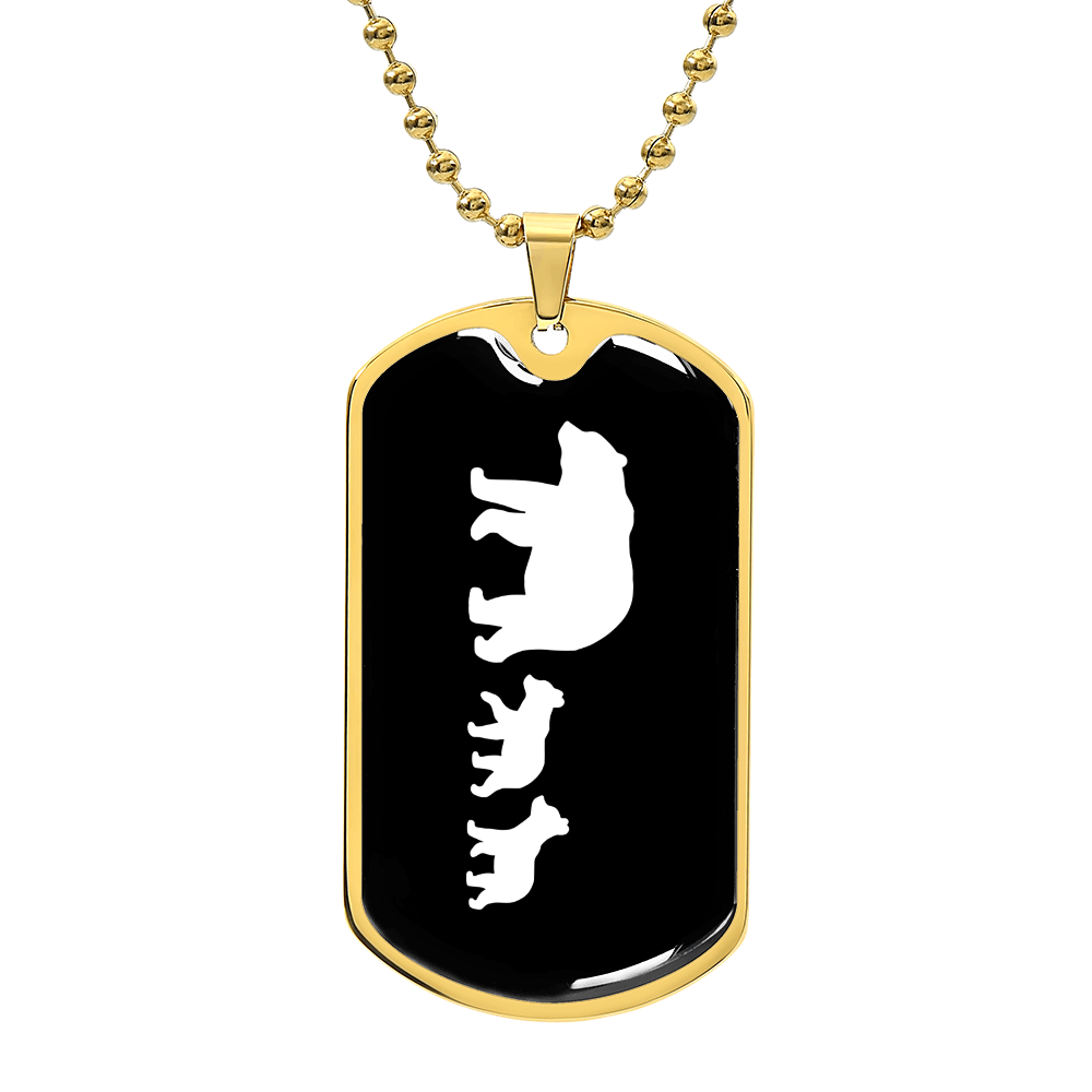 Mama Bear With 2 Cubs v3 - 18k Gold Finished Luxury Dog Tag Necklace