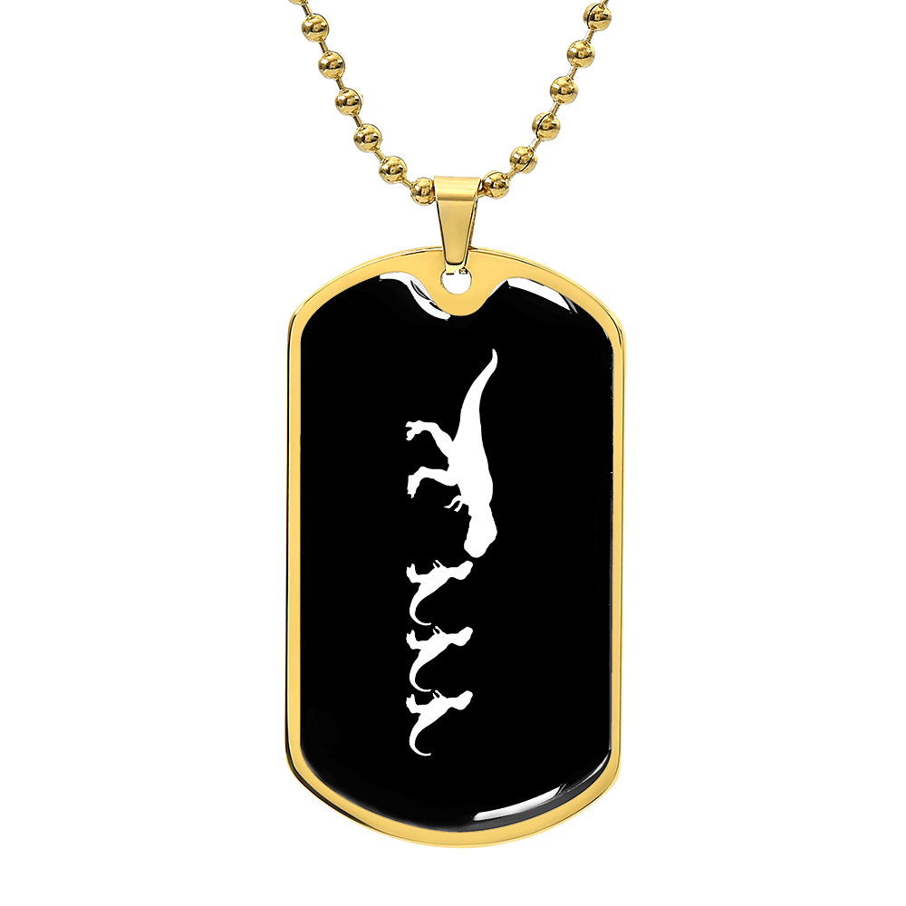 Mama Dinosaur With 3 Hatchlings v3 - 18k Gold Finished Luxury Dog Tag Necklace