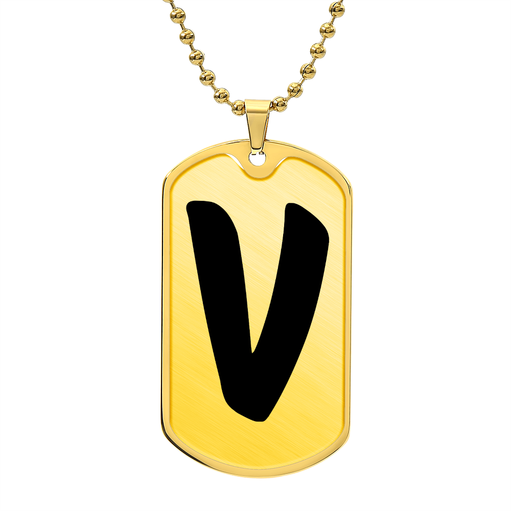Initial V v1b - 18k Gold Finished Luxury Dog Tag Necklace