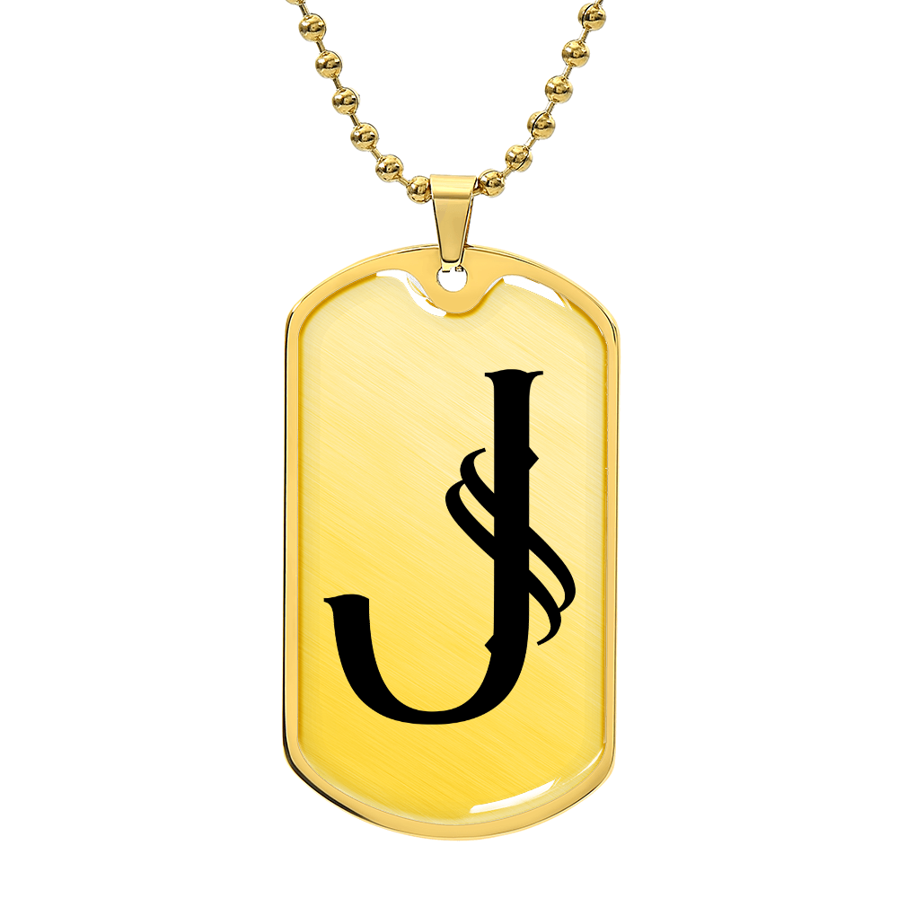 Initial J v001-31 - 18k Gold Finished Luxury Dog Tag Necklace