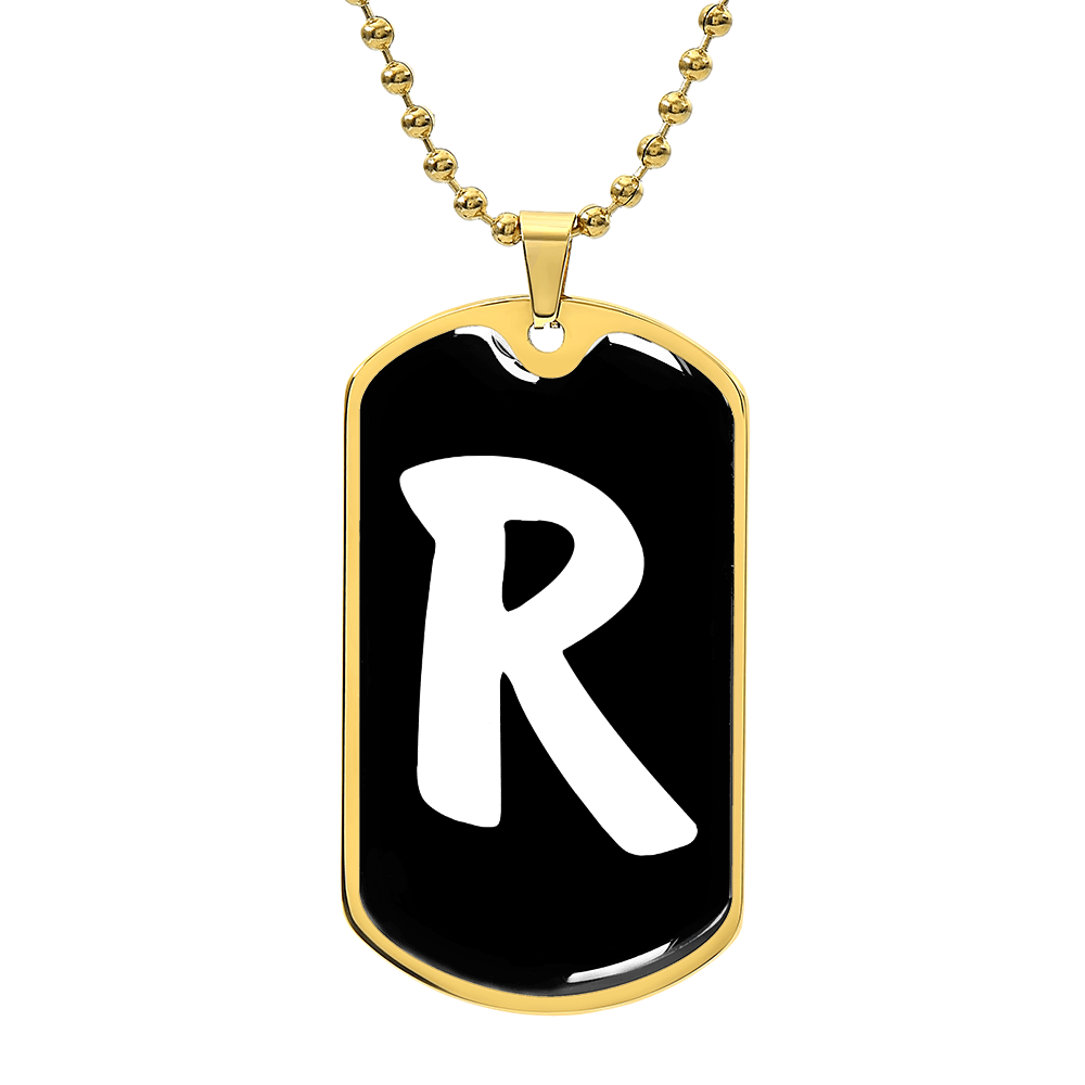 Initial R v3b - 18k Gold Finished Luxury Dog Tag Necklace