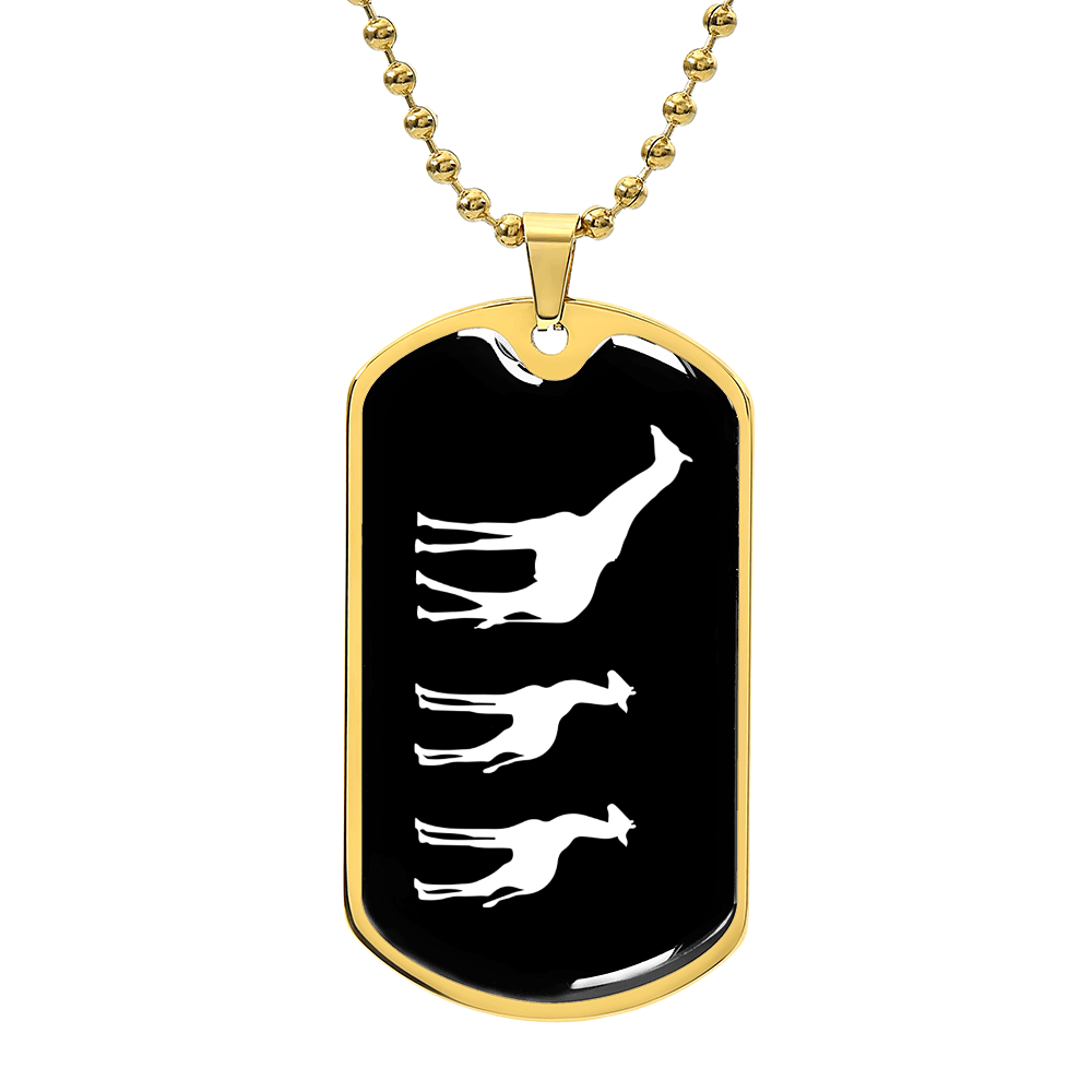 Mama Giraffe With 2 Calves v3 - 18k Gold Finished Luxury Dog Tag Necklace