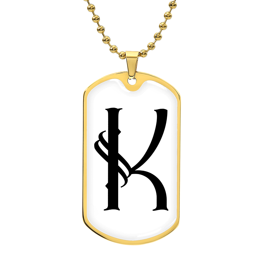 Initial K v001-34 - 18k Gold Finished Luxury Dog Tag Necklace