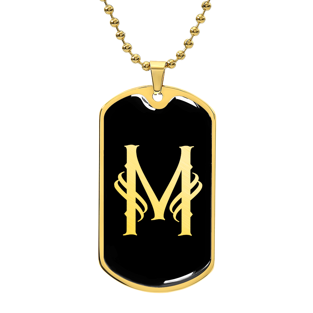 Initial M v001-32 - 18k Gold Finished Luxury Dog Tag Necklace