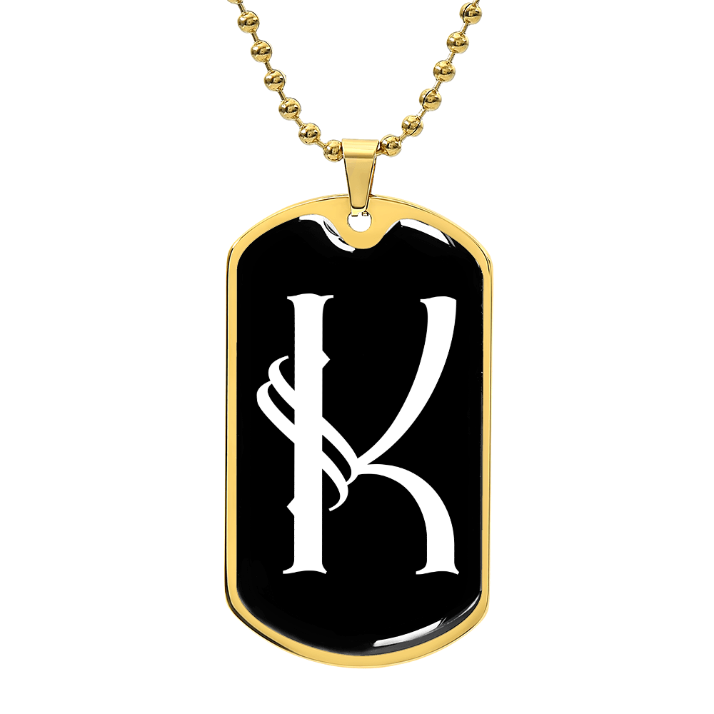 Initial K v001-33 - 18k Gold Finished Luxury Dog Tag Necklace