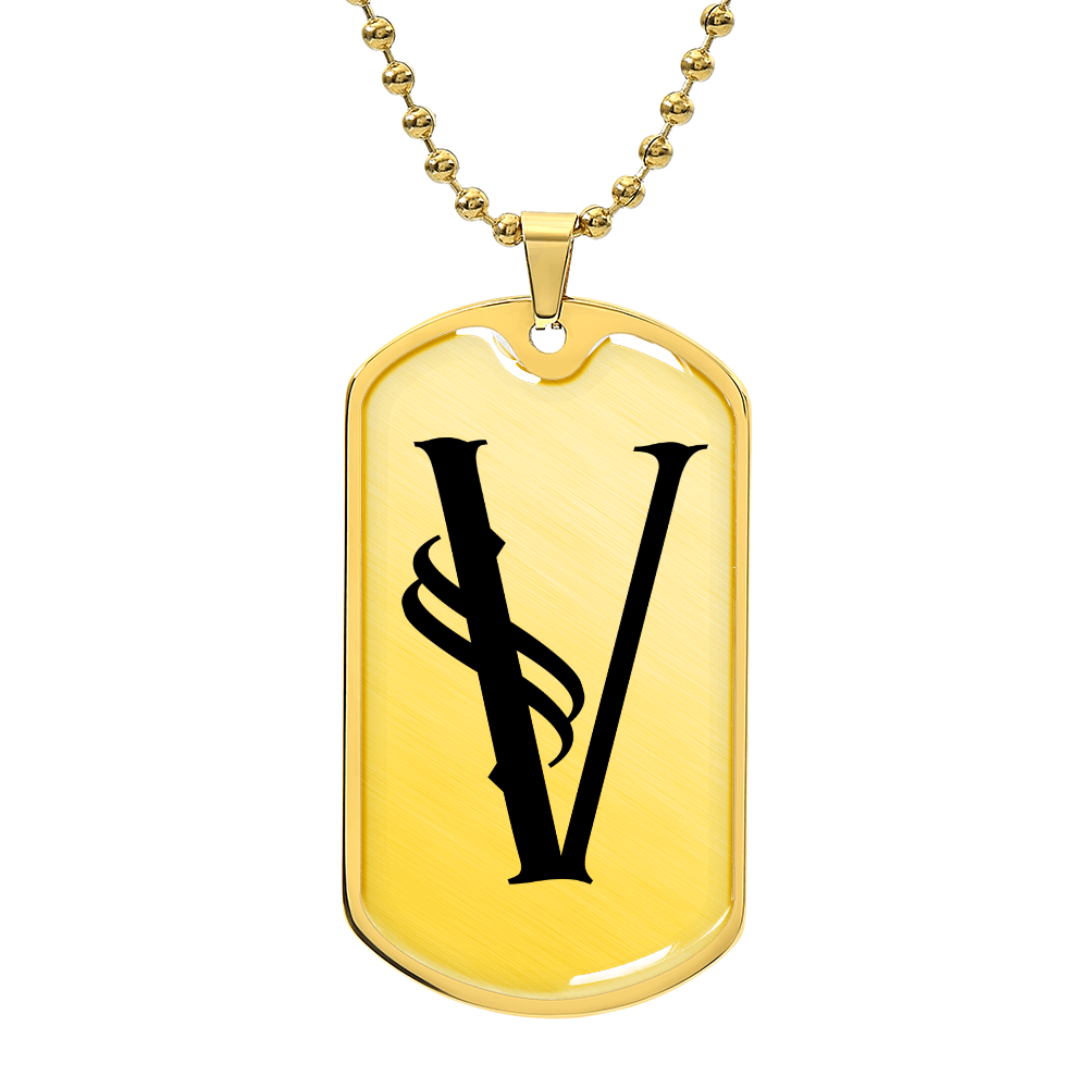 Initial V v001-31 - 18k Gold Finished Luxury Dog Tag Necklace